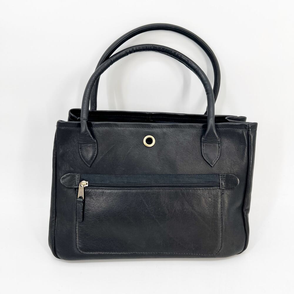 Clava Leather Tassel Handbag Black Leather Top Handle Bag Removable Pouch FLAW